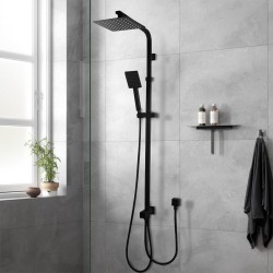 8 inch Square Black Twin Shower Set Top/Bottom Inlet